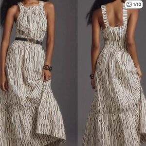 Anthropologie Somerset Maxi Dress Poplin Halter Edition Large Ivory Black